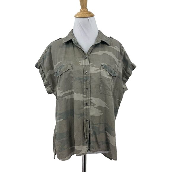 Rails Shirt Womens S Small Camo Cuffed Short Sleeve Button Up Flap Pockets - Picture 1 of 14